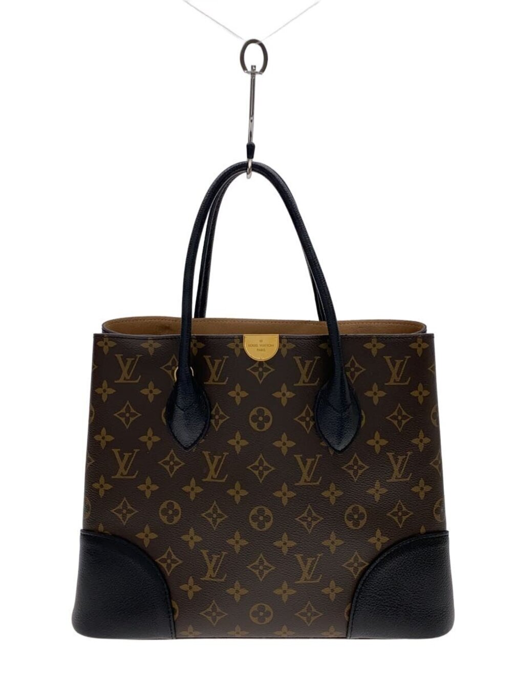 LOUIS VUITTON Flandrin Monogram Canvas Handbag Bottom Studs Brown